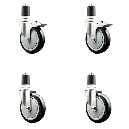 Service Caster 5 Inch 316SS Black Poly Swivel 1-3/4 Inch Expanding Stem Caster Lock Brake, 2PK SS316TTLEX20S514-PPUB-BLK-2-S-2-134
